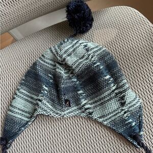 Kangol Kids Knit Hat with Pom-Pom - Blue and Gray